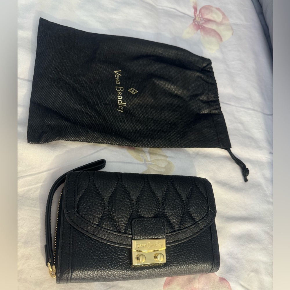 Vera Bradley quilted leather ultimate leather wristlet black quilted never used